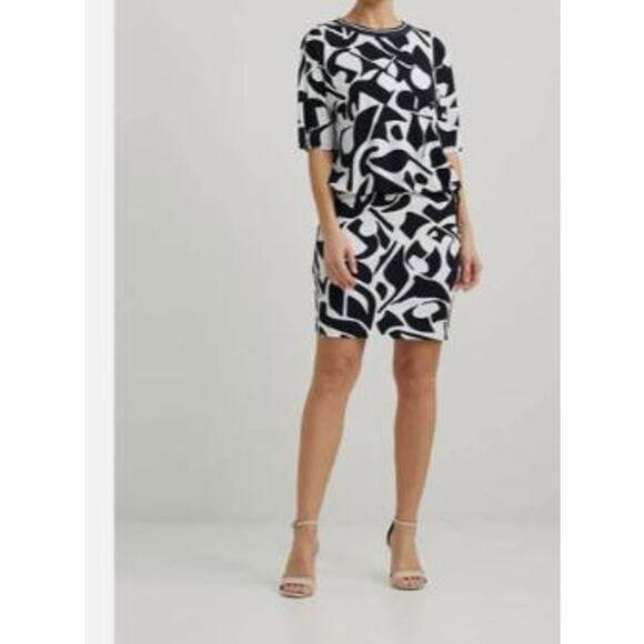 Joseph Ribkoff Dark Blue White Abstract Two Piece Skirt w Top Set Size 8 - Picture 3 of 9